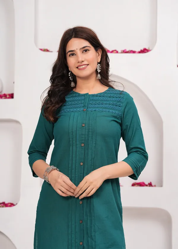 Green_Cotton_Straight_Single_Kurti_For_Women