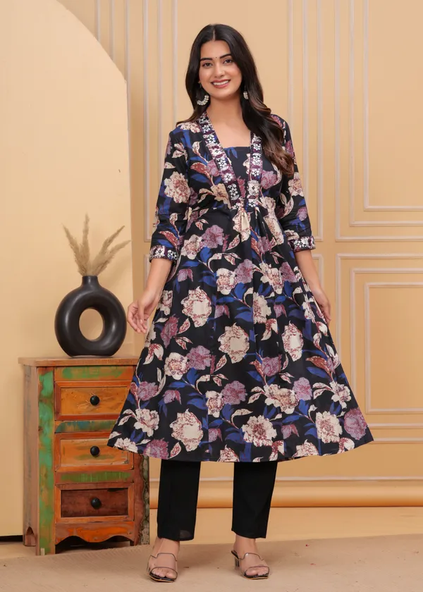 Black_Cotton_Straight_Kurta_Pant_Set_For_Women