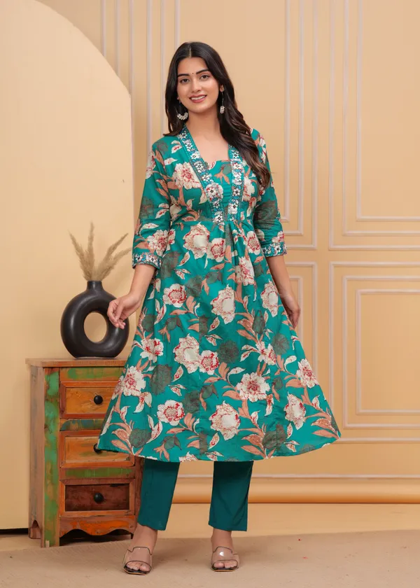 Green_Cotton_Straight_Kurta_Pant_Set_For_Women