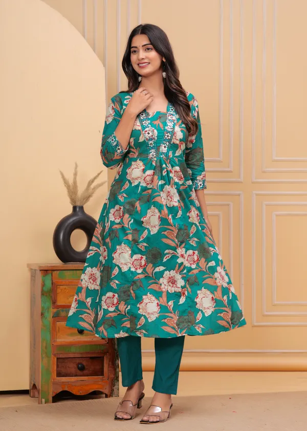 Green_Cotton_Straight_Kurta_Pant_Set_For_Women