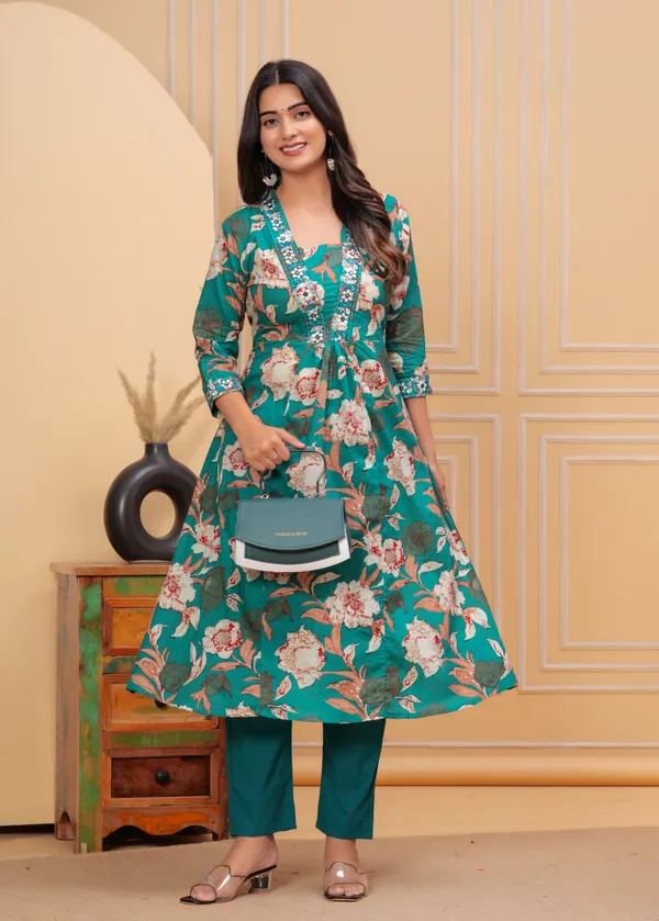 Green_Cotton_Straight_Kurta_Pant_Set_For_Women