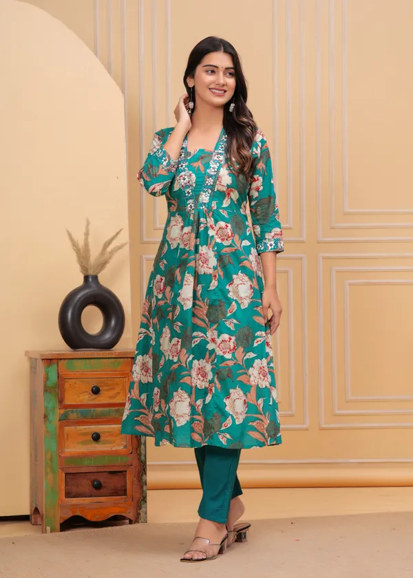Green_Cotton_Straight_Kurta_Pant_Set_For_Women