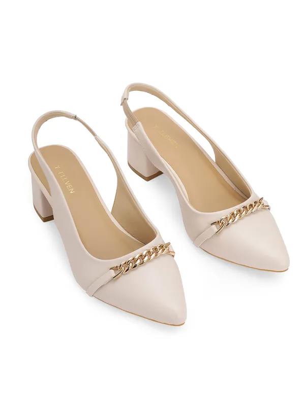 Ivory_Pointed_Toe_Block_Heels_With_Sling_Back_Strap,_Cushioned_Lining,_&_Stylish_Front_Buckle_(2_Inch_Heel)_For_Women