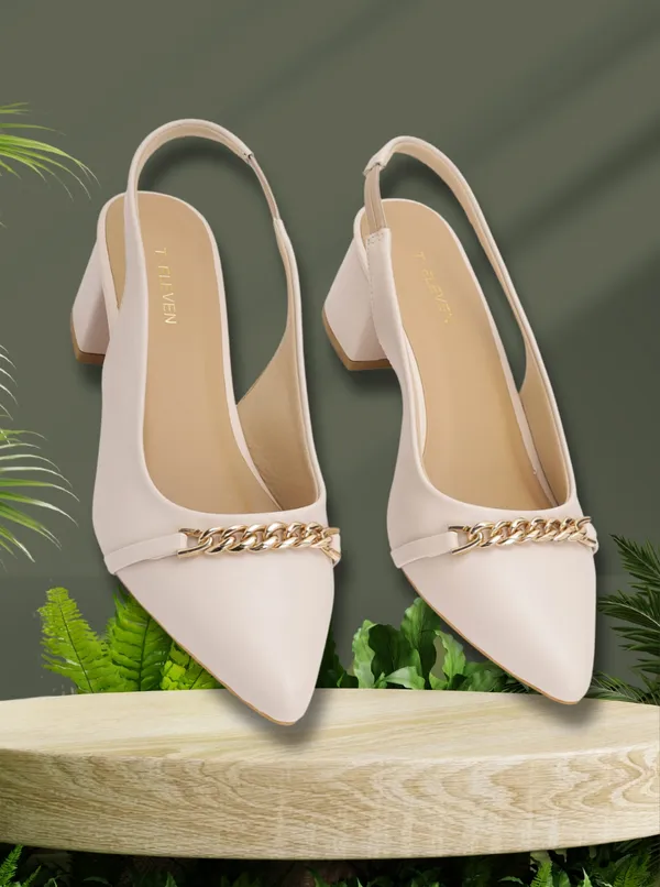 Ivory_Pointed_Toe_Block_Heels_With_Sling_Back_Strap,_Cushioned_Lining,_&_Stylish_Front_Buckle_(2_Inch_Heel)_For_Women