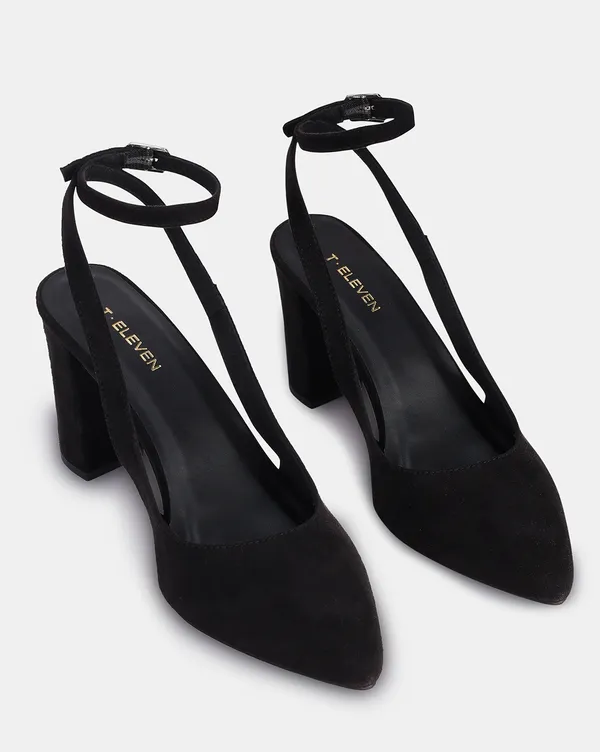 Eleven (Step Into Success) Black Pointed Toe Block Heels With