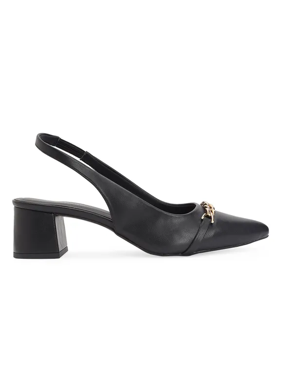 Black_Pointed_Toe_Block_Heels_With_Sling_Back_Strap,_Cushioned_Lining,_&_Stylish_Front_Buckle_(2_Inch_Heel)_For_Women