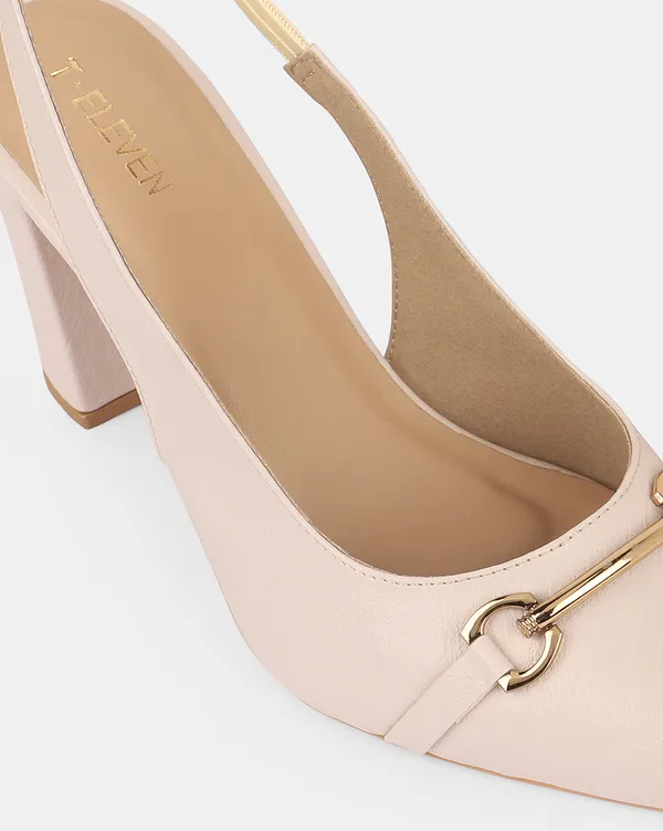 Ivory_Pointed_Toe_Block_Heels_With_Sling_Back_Strap,_Cushioned_Lining,_&_Stylish_Front_Buckle_((3_Inch_Heel)_For_Women