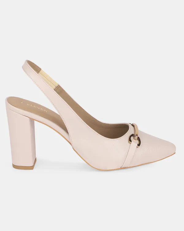 Ivory_Pointed_Toe_Block_Heels_With_Sling_Back_Strap,_Cushioned_Lining,_&_Stylish_Front_Buckle_((3_Inch_Heel)_For_Women