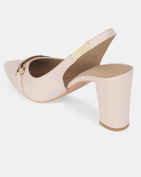 Ivory_Pointed_Toe_Block_Heels_With_Sling_Back_Strap,_Cushioned_Lining,_&_Stylish_Front_Buckle_((3_Inch_Heel)_For_Women