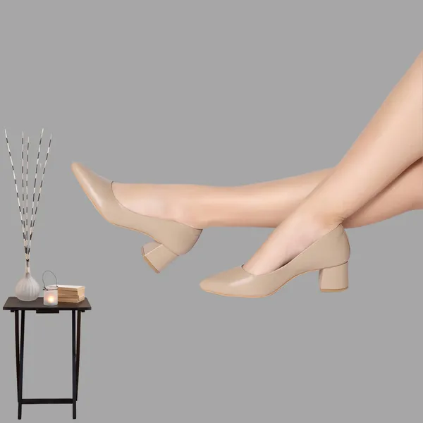 Beige_Pointed_Toe_Block_Heel_Pump_Shoes_(2.5_Inch_Heel)_For_Women