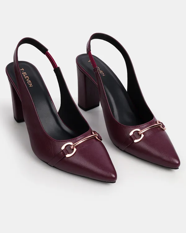 Maroon_Block_Heels_with_Pointed_Toe_&_Front_Buckle_|_3_Inch_Slingback_for_Women
