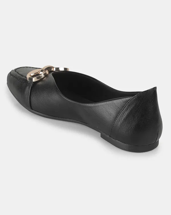 Black_Square_Toe_Stylish_Flat_Ballerina_With_Fashionable_Buckle,_Cushioned_Lining_&_Tpr_Sole_For_Women