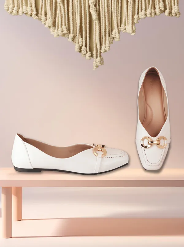 White_Square_Toe_Ballerina_Flats_|_Buckle_Detail_&_Cushioned_Comfort_Sole