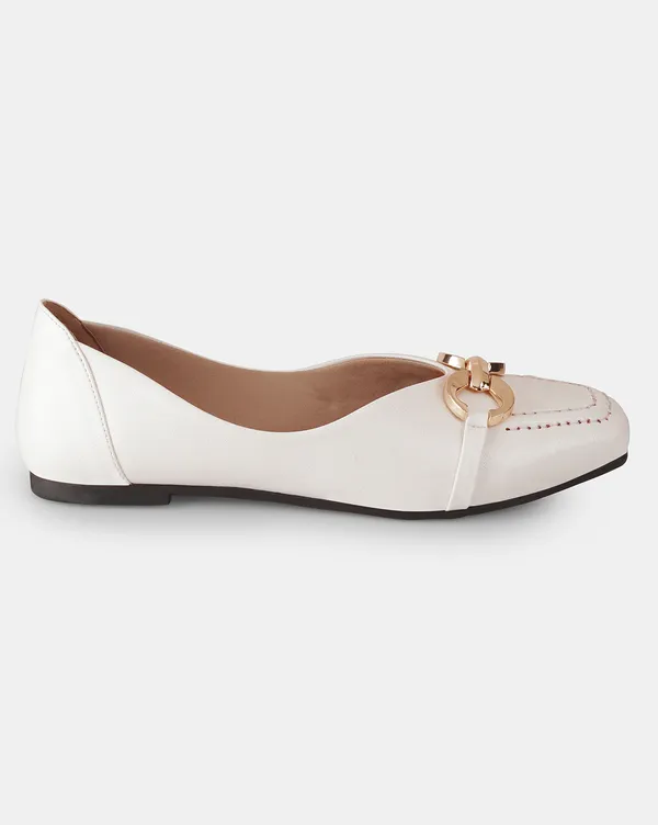 White_Square_Toe_Ballerina_Flats_|_Buckle_Detail_&_Cushioned_Comfort_Sole