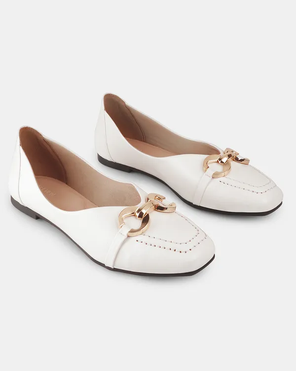 White_Square_Toe_Ballerina_Flats_|_Buckle_Detail_&_Cushioned_Comfort_Sole