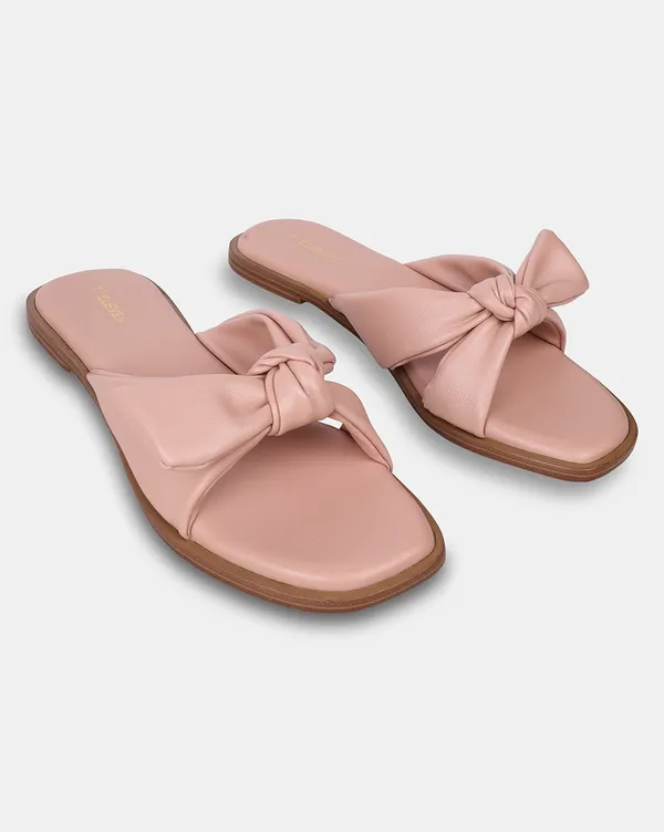 Peach_Slip_On_Sandals_With_Knot_Accent_For_Women