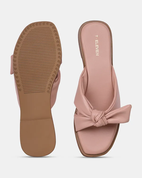Peach_Slip_On_Sandals_With_Knot_Accent_For_Women