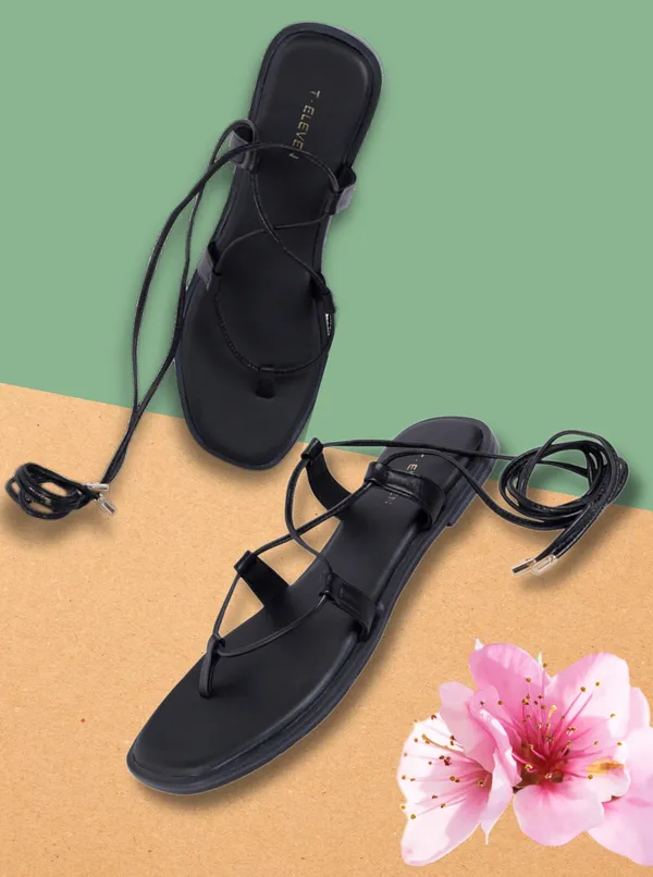 Black_Gladiator_Flat_Sandals_With_Tpr_Sole_For_Women