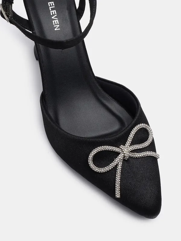 T-Eleven_Women's_Pointed_Toe_Pumps,_Black_Satin,_Crystal_Bow_Detail,_3.5_Inch_Sculptural_Heel,_Ankle_Strap,_Cushioned_Insole