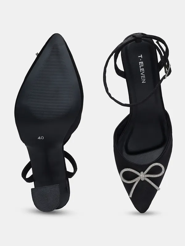 T-Eleven_Women's_Pointed_Toe_Pumps,_Black_Satin,_Crystal_Bow_Detail,_3.5_Inch_Sculptural_Heel,_Ankle_Strap,_Cushioned_Insole