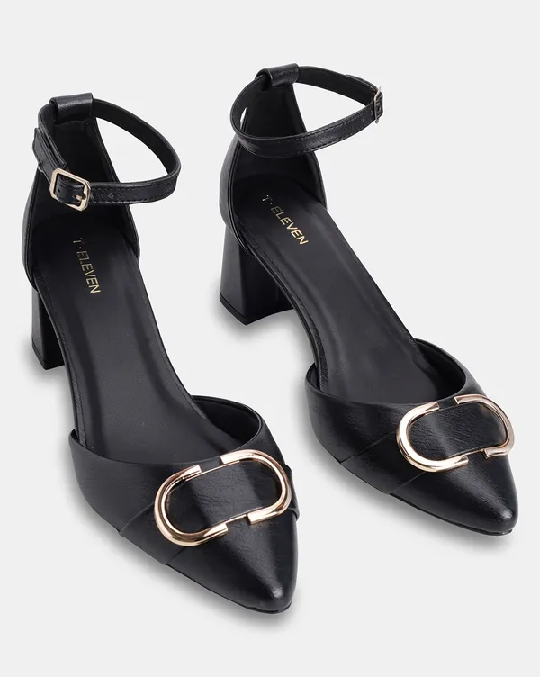 Women_Black_Pointed-Toe_Block_Heels_with_Gold_Buckle_&_Ankle_Strap__Memory_Foam_Comfort_(TRBHL149)
