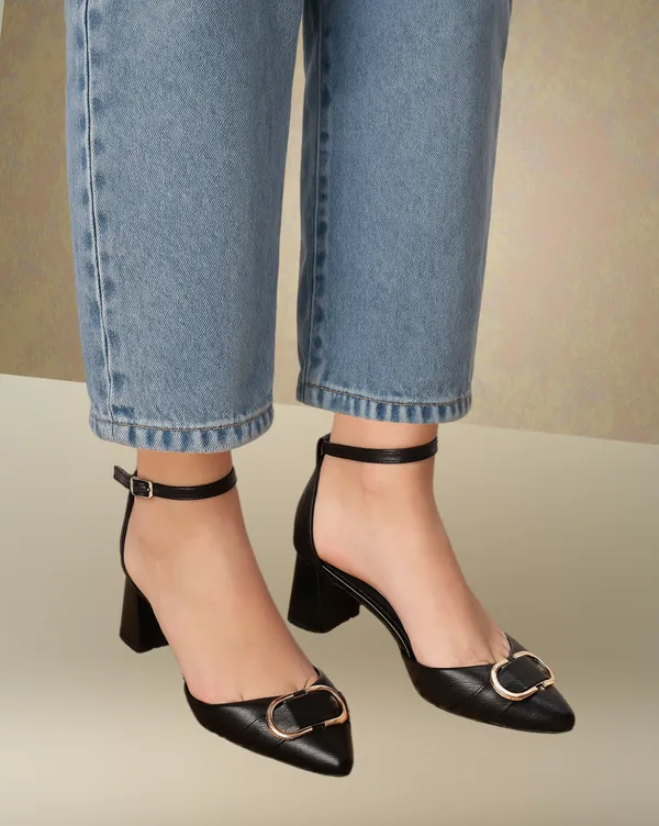 Women_Black_Pointed-Toe_Block_Heels_with_Gold_Buckle_&_Ankle_Strap__Memory_Foam_Comfort_(TRBHL149)