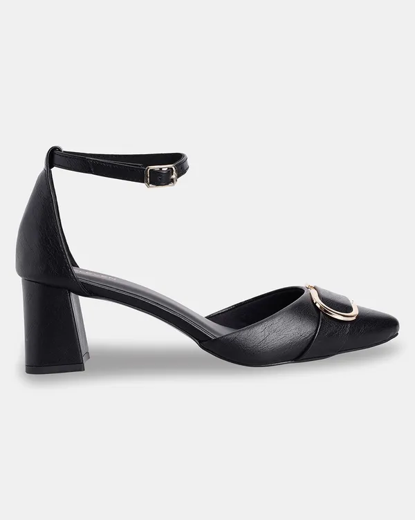 Women_Black_Pointed-Toe_Block_Heels_with_Gold_Buckle_&_Ankle_Strap__Memory_Foam_Comfort_(TRBHL149)