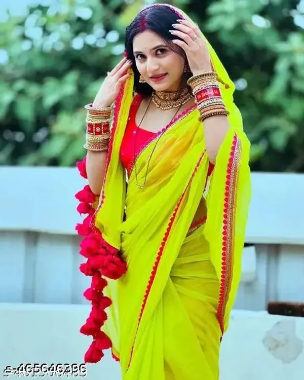 Neon_Green_Georgette_Party_Wear_Saree_For_Women