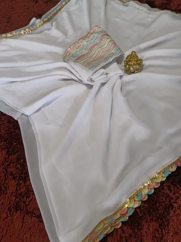 White_Georgette_Party_Wear_Saree_For_Women