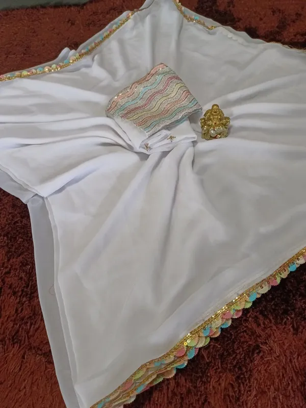 White_Georgette_Party_Wear_Saree_For_Women