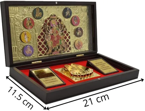 Gold_Plated_Maa_Mata_Durga_Photo_Frame_With_Charan_Paduka_For_Pooja_Room,_Return_Pooja_Gift_Box_Set