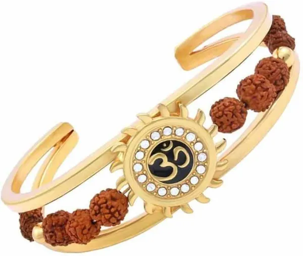 Rudraksha_With_American_Diamond_Brass_Gold_Meena_Om_Sun_Cuff_Kada_Bracelet_For_Men