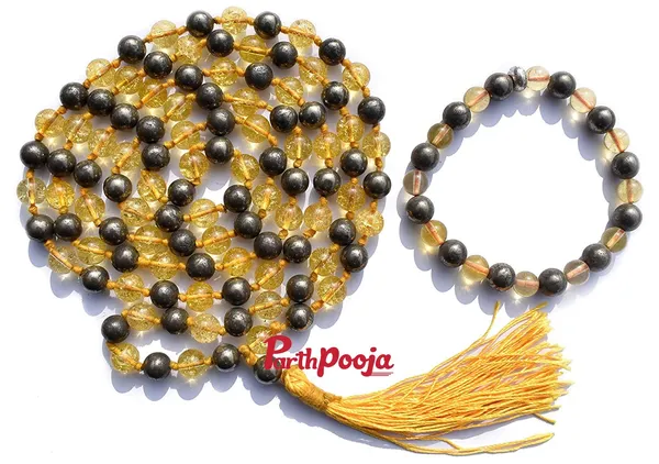 Citrine_+_Golden_Pyrite_Knotted_Mala_+_Bracelet_Combo_Set