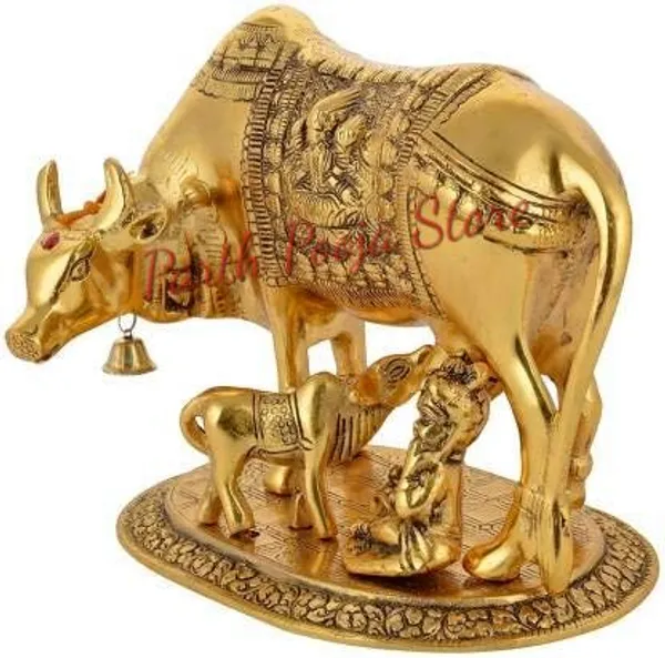 Kamdhenu_Cow_With_Calf_And_Krishna_Brass_Like_Metal_Showpiece