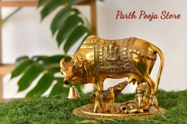Kamdhenu_Cow_With_Calf_And_Krishna_Brass_Like_Metal_Showpiece