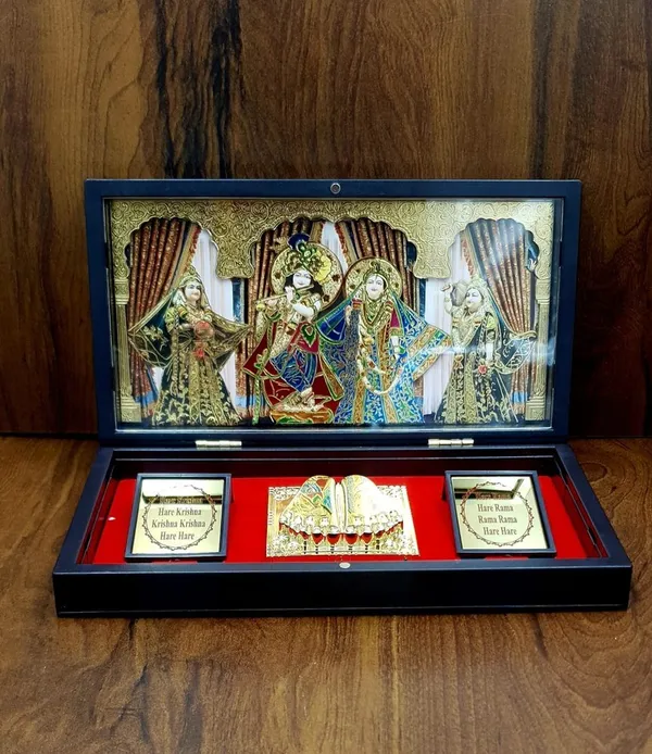 Gold_Plated_Radha_Krishna_With_Paduka_In_Brown_Pooja_Box