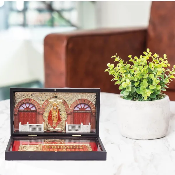 Gold_Plated_Sai_Baba_Photo_Frame_With_Charan_Paduka_And_Samadhi_For_Pooja_And_Gift
