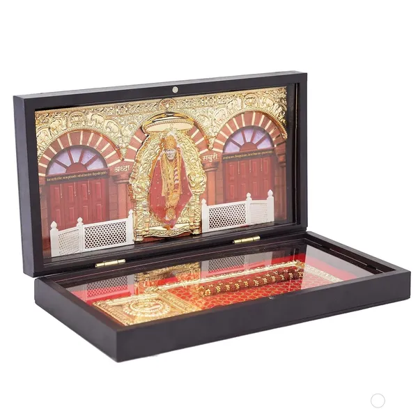 Gold_Plated_Sai_Baba_Photo_Frame_With_Charan_Paduka_And_Samadhi_For_Pooja_And_Gift
