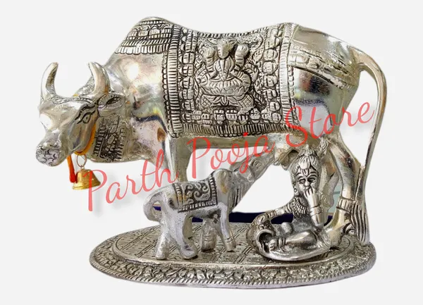 Kamdhenu_Cow_With_Calf_And_Krishna_Brass_Like_Metal_Showpiece