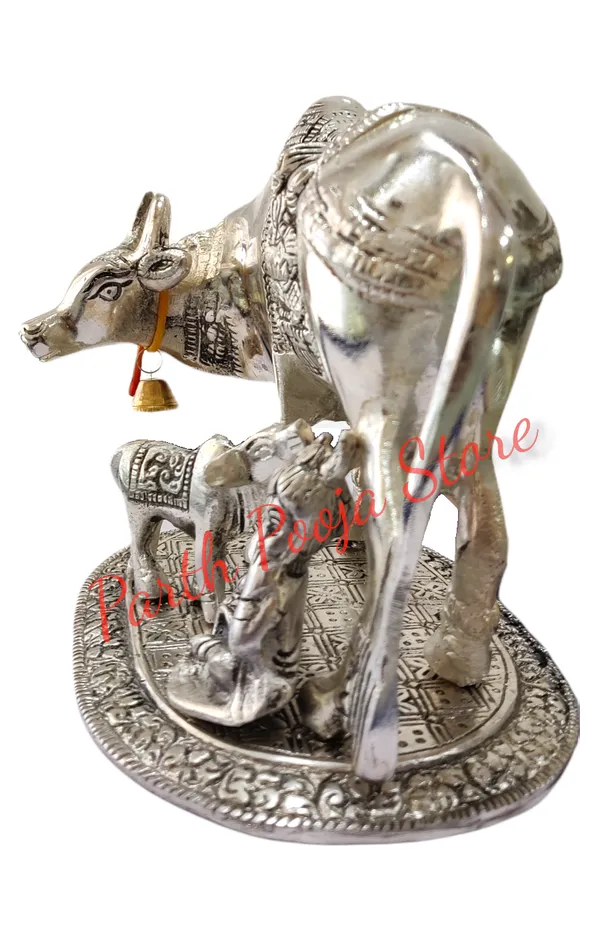 Kamdhenu_Cow_With_Calf_And_Krishna_Brass_Like_Metal_Showpiece