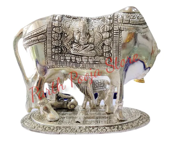 Kamdhenu_Cow_With_Calf_And_Krishna_Brass_Like_Metal_Showpiece