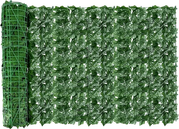 Dark_Green_Artificial_UV_Protected_Expandable_Grass_Fence_Trellis_With_Leaves