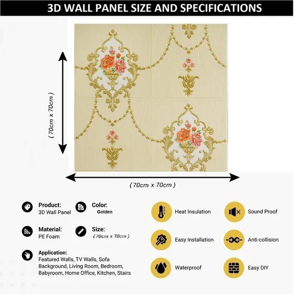 Golden_3D_Foam_Damask_Design_Textured_Foam_Ceiling_Wall_Panels_|_70_X_70_Cm