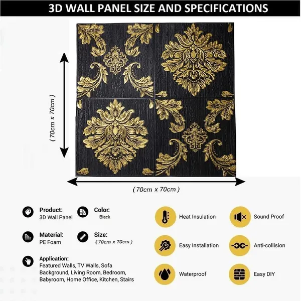 Black_Damask_Textured_&_Waterproof_3D_Design_Foam_Wall_Panels_|_70_X_70_Cm