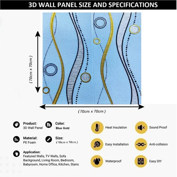 Blue_Gold_3D_Waves_Foam_Wallpaper_Sticker_|_70_X_70Cm