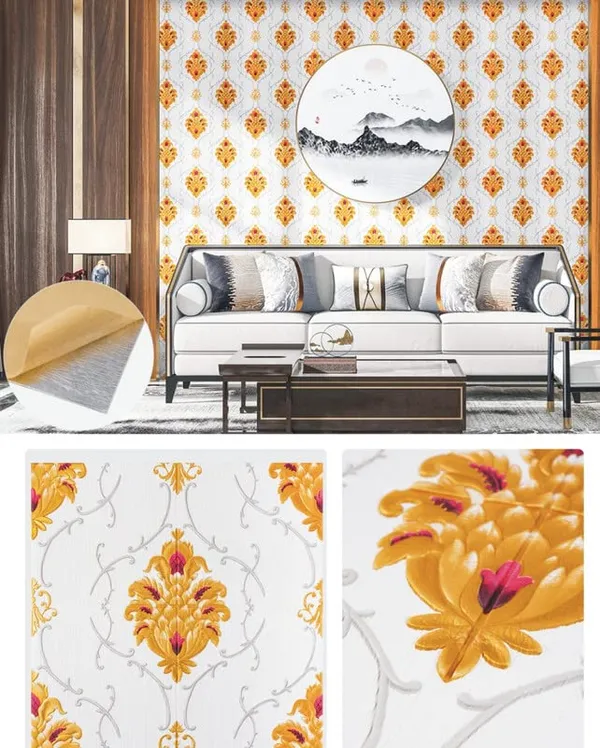 White_Gold_Textured_&_Waterproof_Foam_3D_Waves_Design_Wallpaper_Sticker_|_70_X_70_Cm