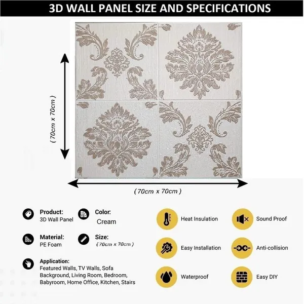 Cream_Damask_Textured_&_Waterproof_3D_Design_Foam_Wall_Panels_|_70_X_70_Cm