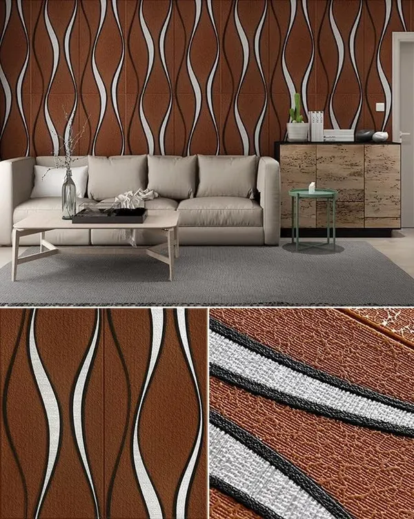 Chocolate_Waterproof_3D_Vertical_Waves_Design_Textured_Foam_Wallpaper_Sticker_|_70_X_70_Cm