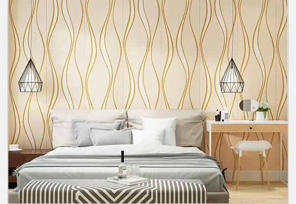Gold_Waterproof_3D_Vertical_Waves_Design_Textured_Foam_Wallpaper_Sticker_|_70_X_70_Cm