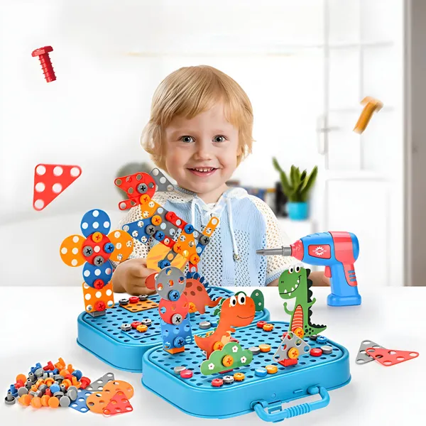 228_PCS_Kids_Electric_Drill_Building_Toy_–_Dinosaur_STEM_Building_Tool_Set-Mosaic_Puzzle_2D_&_3D_Building_Block_Screw_Driver_Kit_for_Kids_|_Engineering_Toy_for_Boys_&_Girls